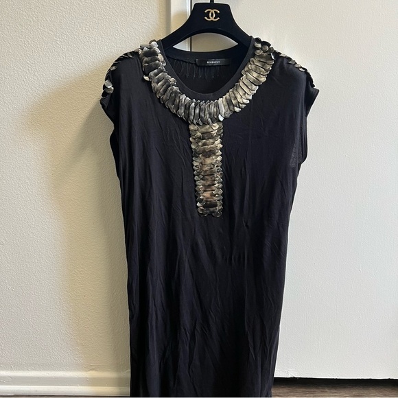 Givenchy Black Tunic Sleeveless Top Scale Embroidery Cocktail Dress Evening L - Picture 8 of 14